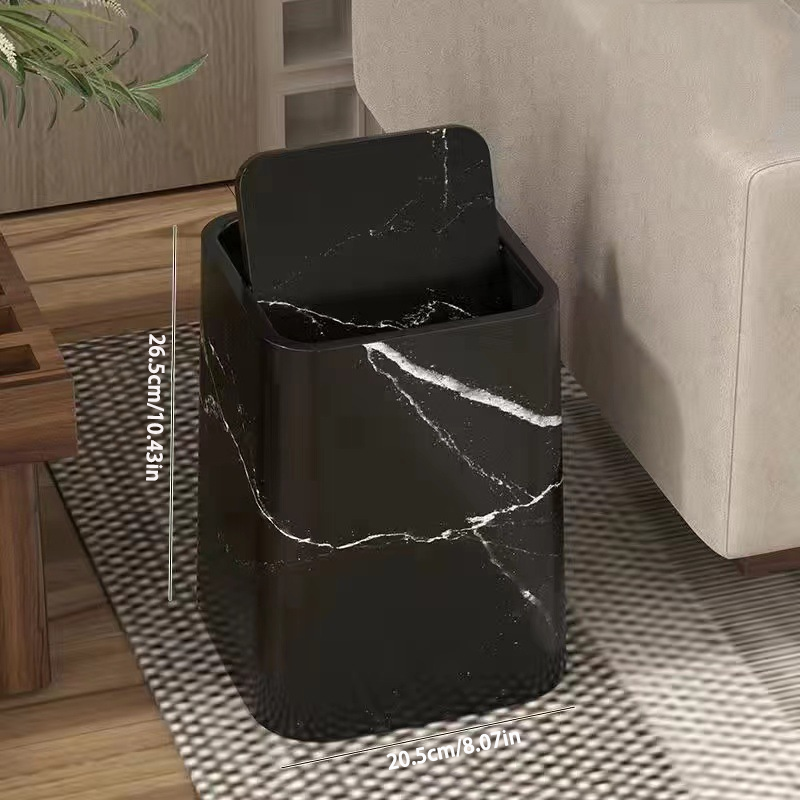 Elegant marble-design trash can with swivel lid