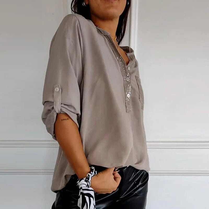 Aria | Baumwollbluse mit V-Ausschnitt und Pailletten