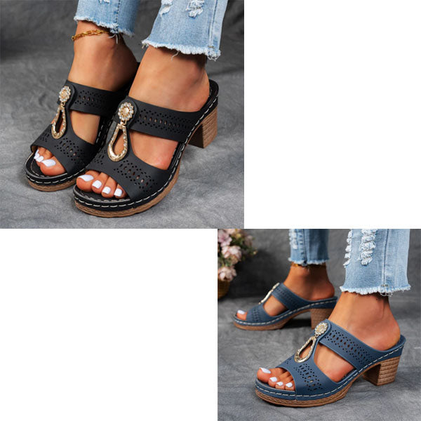 GlamoStep – Orthopädische Sandalen mit strassbesetztem Absatz für glamourösen Komfort den ganzen Tag