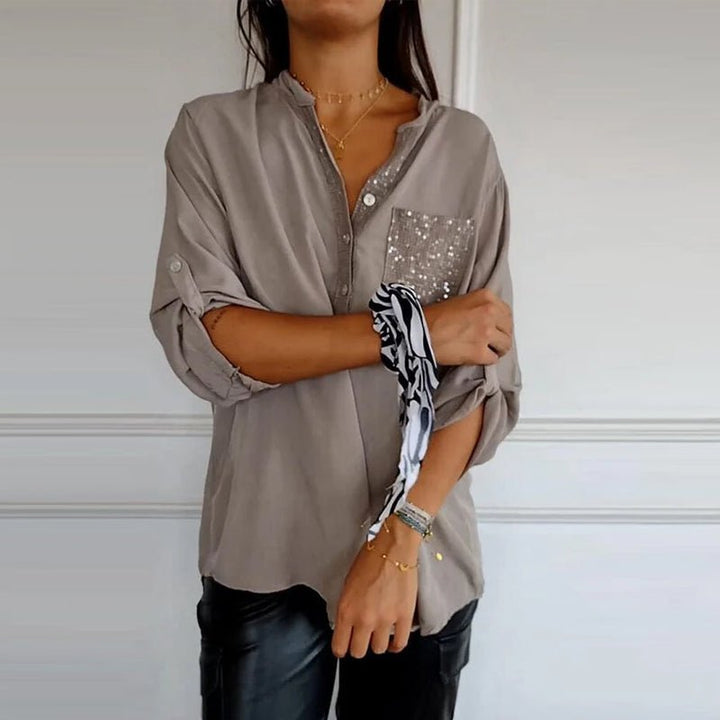 Aria | Baumwollbluse mit V-Ausschnitt und Pailletten
