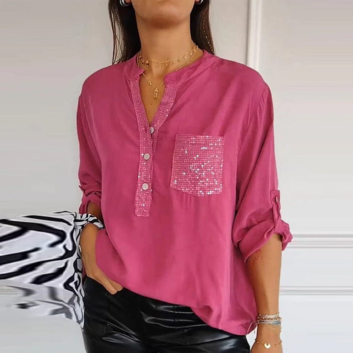 Aria | Baumwollbluse mit V-Ausschnitt und Pailletten