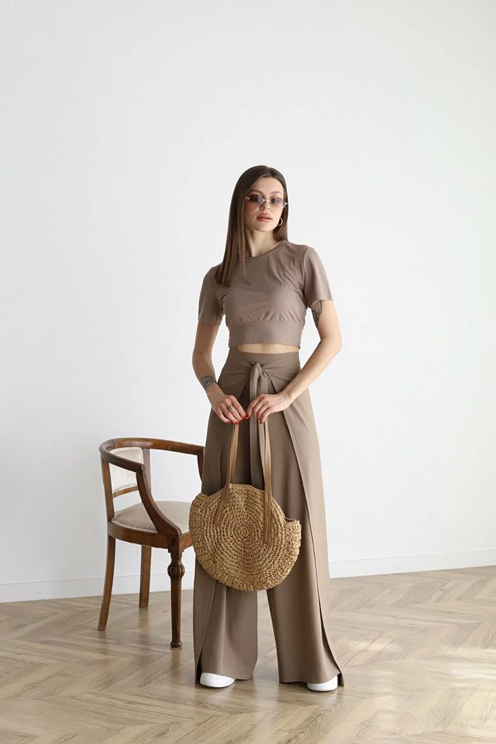 Heidemarie – Weit geschnittene Leinenhose mit Wickeloptik