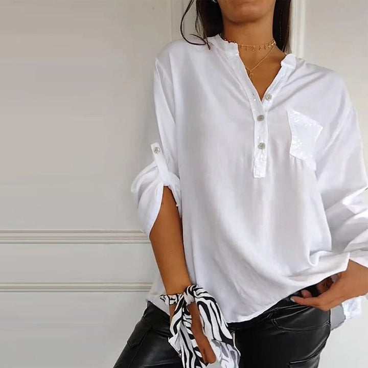 Aria | Baumwollbluse mit V-Ausschnitt und Pailletten