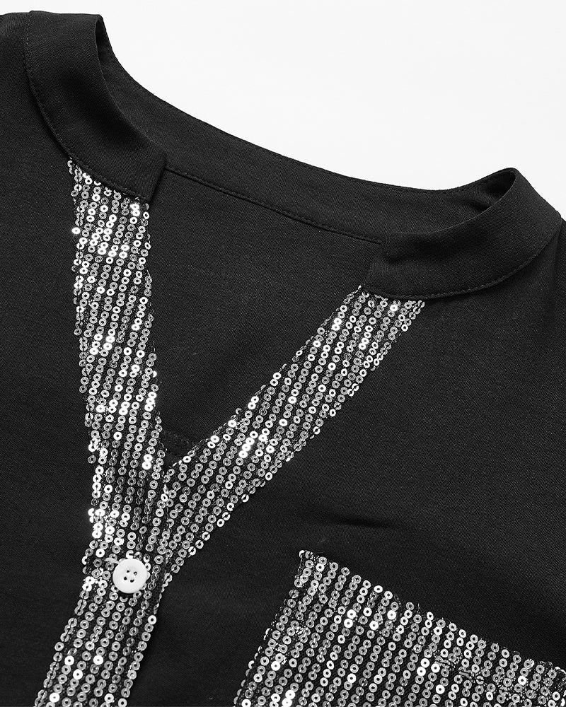 Aria | Baumwollbluse mit V-Ausschnitt und Pailletten