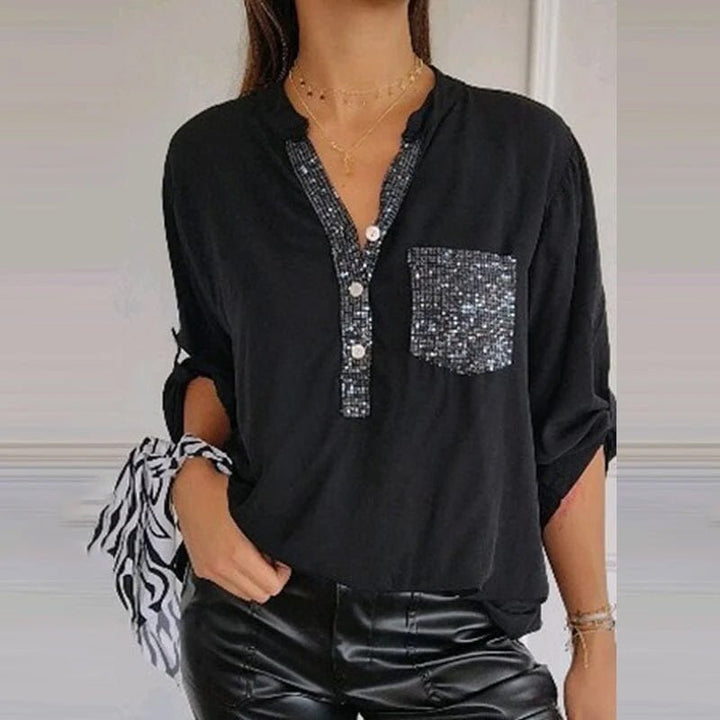 Aria | Baumwollbluse mit V-Ausschnitt und Pailletten