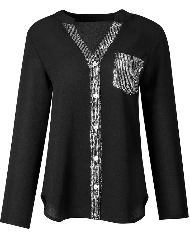Aria | Baumwollbluse mit V-Ausschnitt und Pailletten