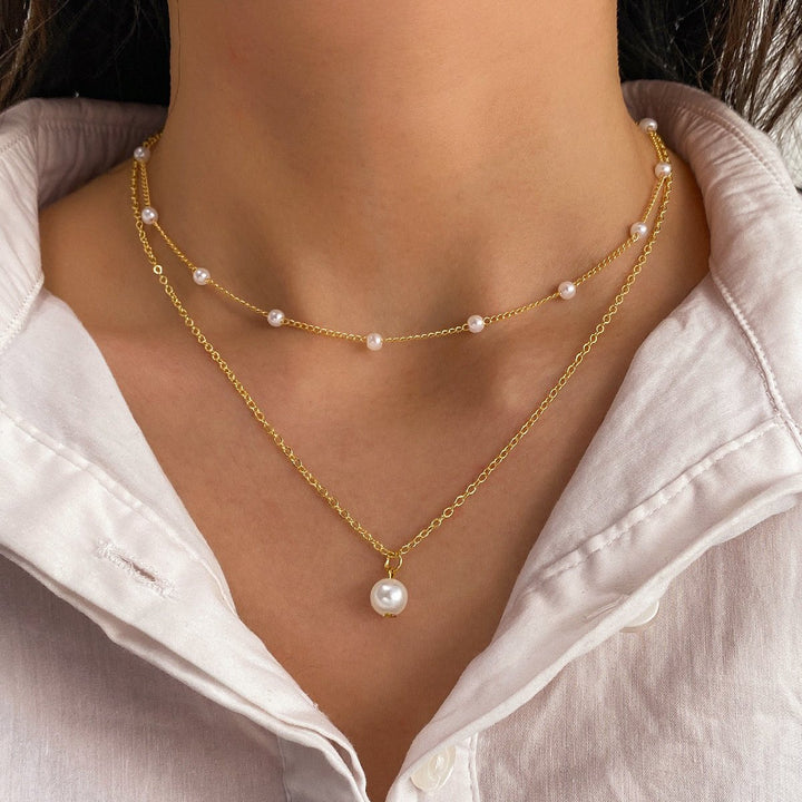 ElegantPearl™ - Doppelschichtige Perlenkette mit Quastenanhänger für Damen