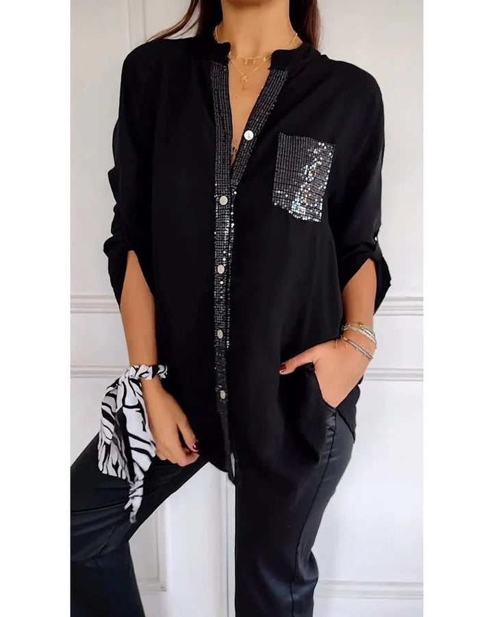 Aria | Baumwollbluse mit V-Ausschnitt und Pailletten