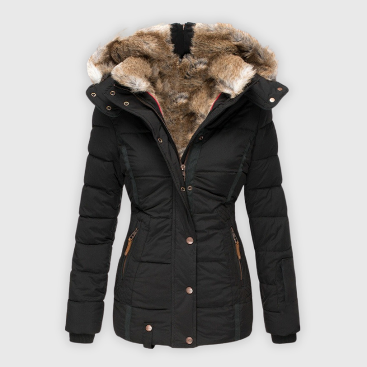 Verena | Warmer Mantel mit Kunstfellbesatz