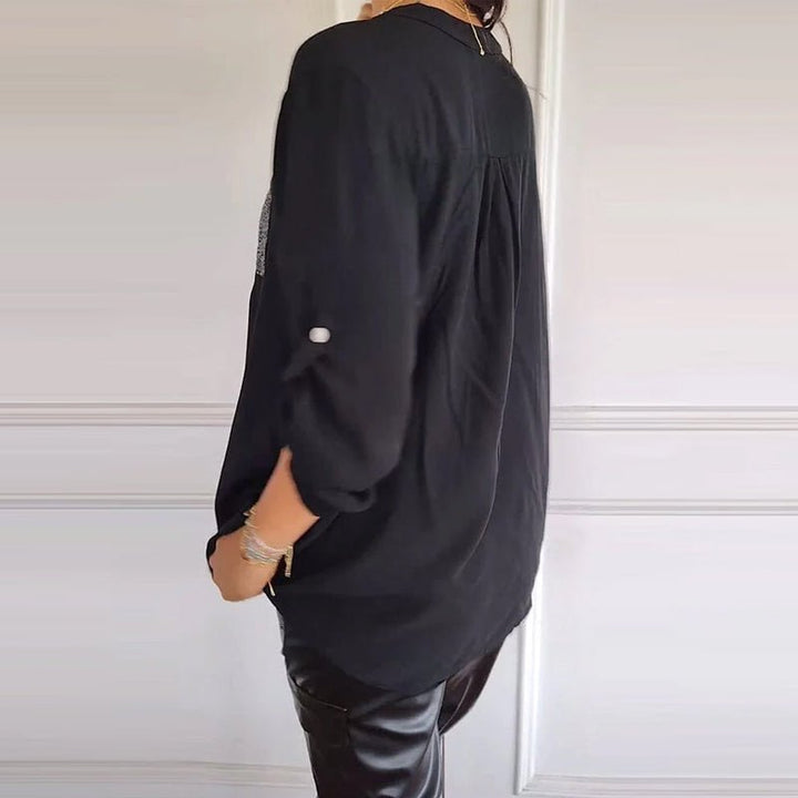 Aria | Baumwollbluse mit V-Ausschnitt und Pailletten