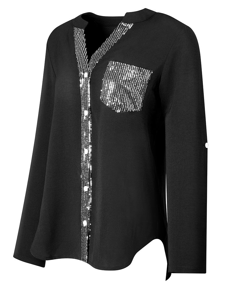 Aria | Baumwollbluse mit V-Ausschnitt und Pailletten
