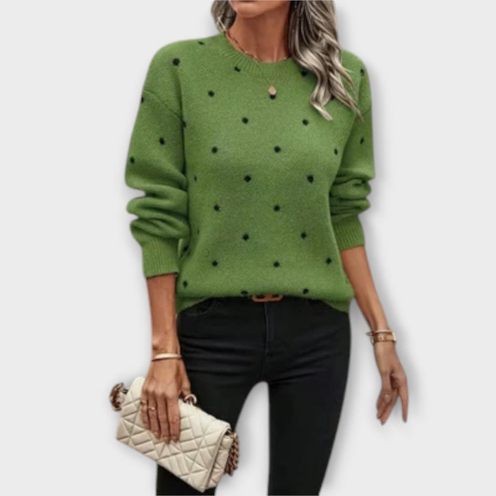 Ava – lässiger langärmliger strickpullover mit tupfenmuster