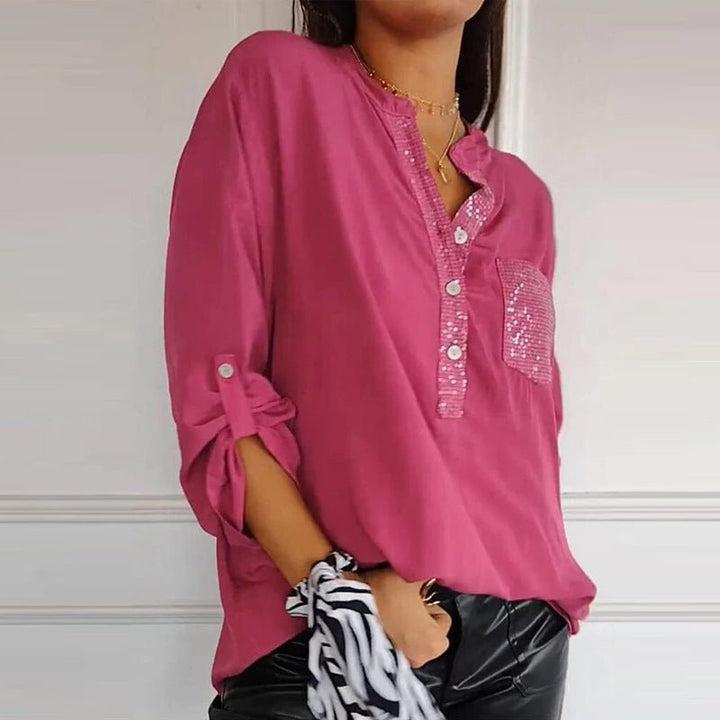 Aria | Baumwollbluse mit V-Ausschnitt und Pailletten
