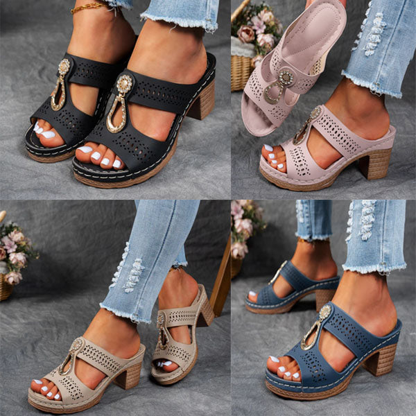 GlamoStep – Orthopädische Sandalen mit strassbesetztem Absatz für glamourösen Komfort den ganzen Tag