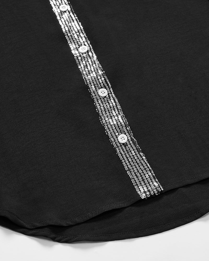 Aria | Baumwollbluse mit V-Ausschnitt und Pailletten