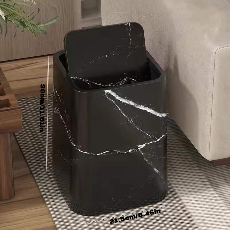 Elegant marble-design trash can with swivel lid