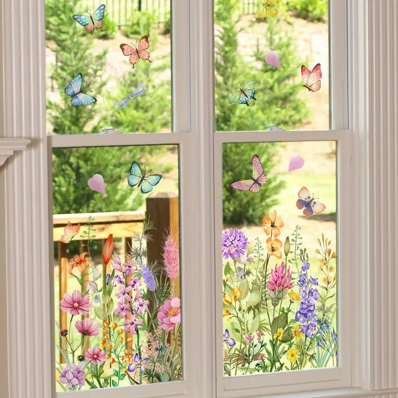 1+1 GRATIS | Bunte Blumenstrauß Fensteraufkleber – Verleihen Sie Ihrem Zuhause Glanz!