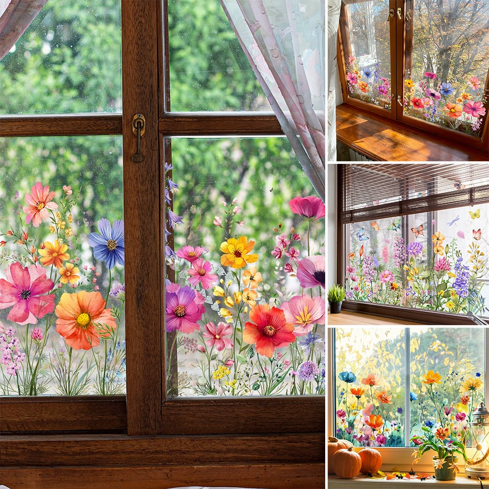 1+1 GRATIS | Bunte Blumenstrauß Fensteraufkleber – Verleihen Sie Ihrem Zuhause Glanz!