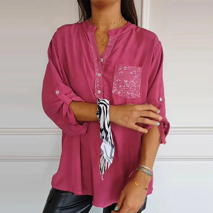Aria | Baumwollbluse mit V-Ausschnitt und Pailletten