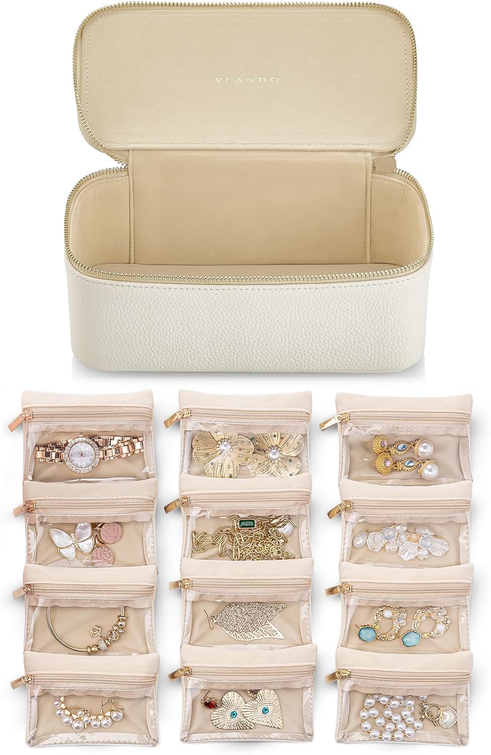JewelNest | Reiseschmuckbox mit durchsichtigen Täschchen