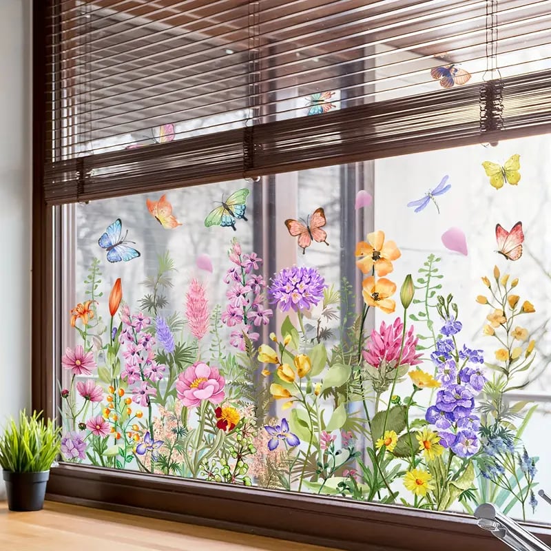 1+1 GRATIS | Bunte Blumenstrauß Fensteraufkleber – Verleihen Sie Ihrem Zuhause Glanz!