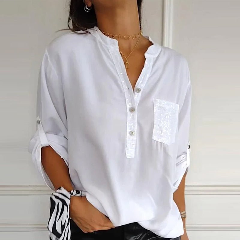 Aria | Baumwollbluse mit V-Ausschnitt und Pailletten