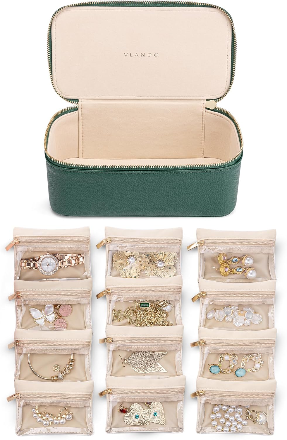 JewelNest | Reiseschmuckbox mit durchsichtigen Täschchen