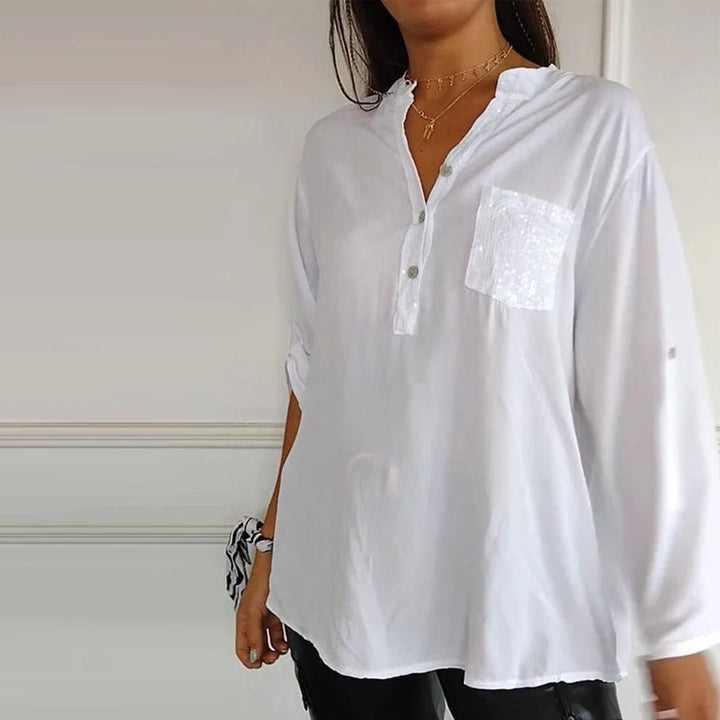 Aria | Baumwollbluse mit V-Ausschnitt und Pailletten