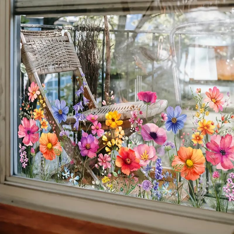 1+1 GRATIS | Bunte Blumenstrauß Fensteraufkleber – Verleihen Sie Ihrem Zuhause Glanz!