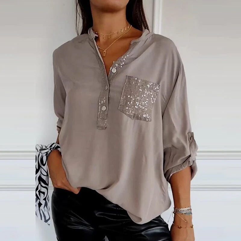 Aria | Baumwollbluse mit V-Ausschnitt und Pailletten