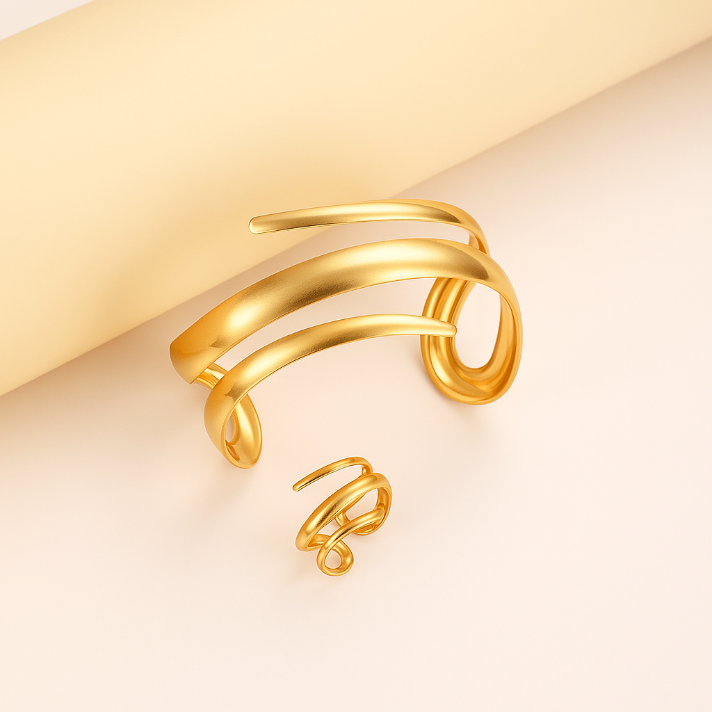 Aurélie | Skulpturales Schmuck-Set in Goldoptik