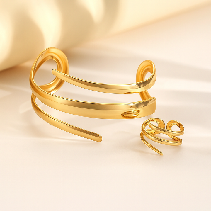 Aurélie | Skulpturales Schmuck-Set in Goldoptik