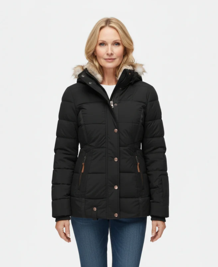 Verena | Warmer Mantel mit Kunstfellbesatz