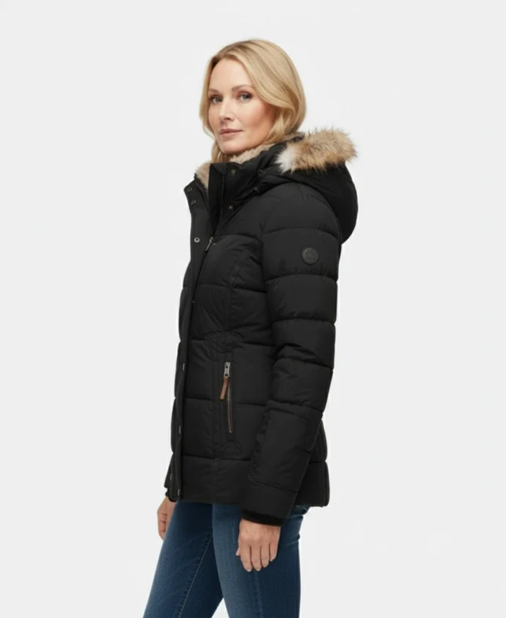 Verena | Warmer Mantel mit Kunstfellbesatz