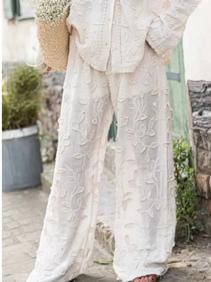 Elegantes zweiteiliges Damen-Set aus Jacquard mit Blumendesign
