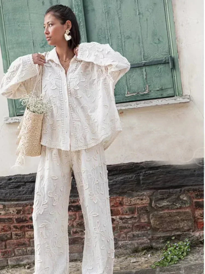 Elegantes zweiteiliges Damen-Set aus Jacquard mit Blumendesign