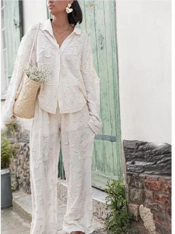 Elegantes zweiteiliges Damen-Set aus Jacquard mit Blumendesign