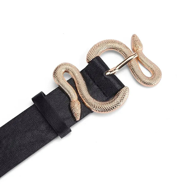Serpenta – Schwarzer Gürtel mit Goldener Schlangenschnalle