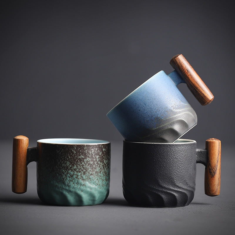 2+1 Gratis | Handgefertigte Kaffeetasse aus Keramik mit Holzgriff