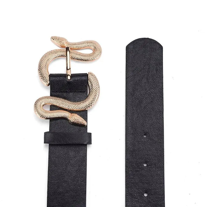 Serpenta – Schwarzer Gürtel mit Goldener Schlangenschnalle