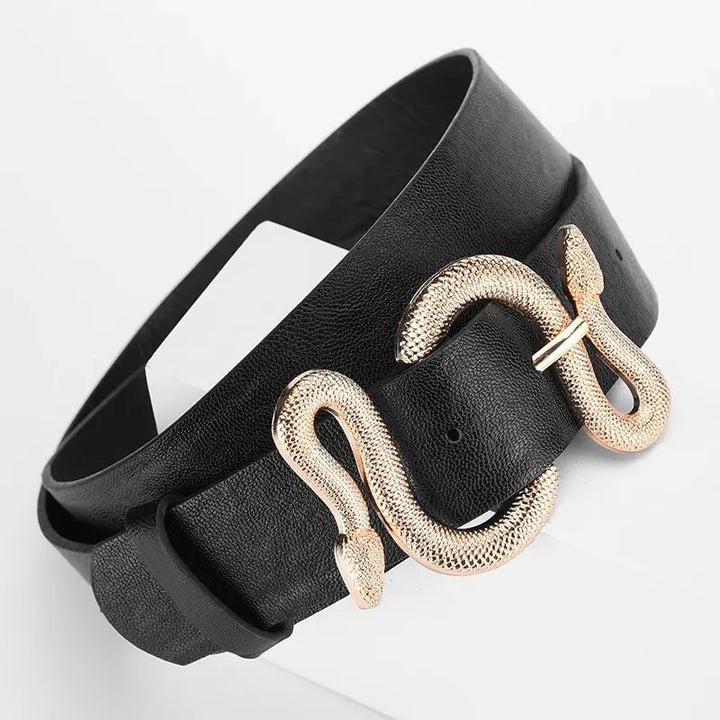 Serpenta – Schwarzer Gürtel mit Goldener Schlangenschnalle