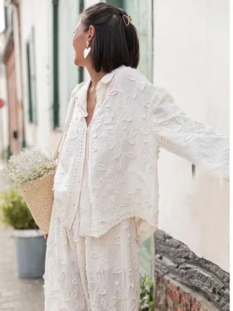 Elegantes zweiteiliges Damen-Set aus Jacquard mit Blumendesign