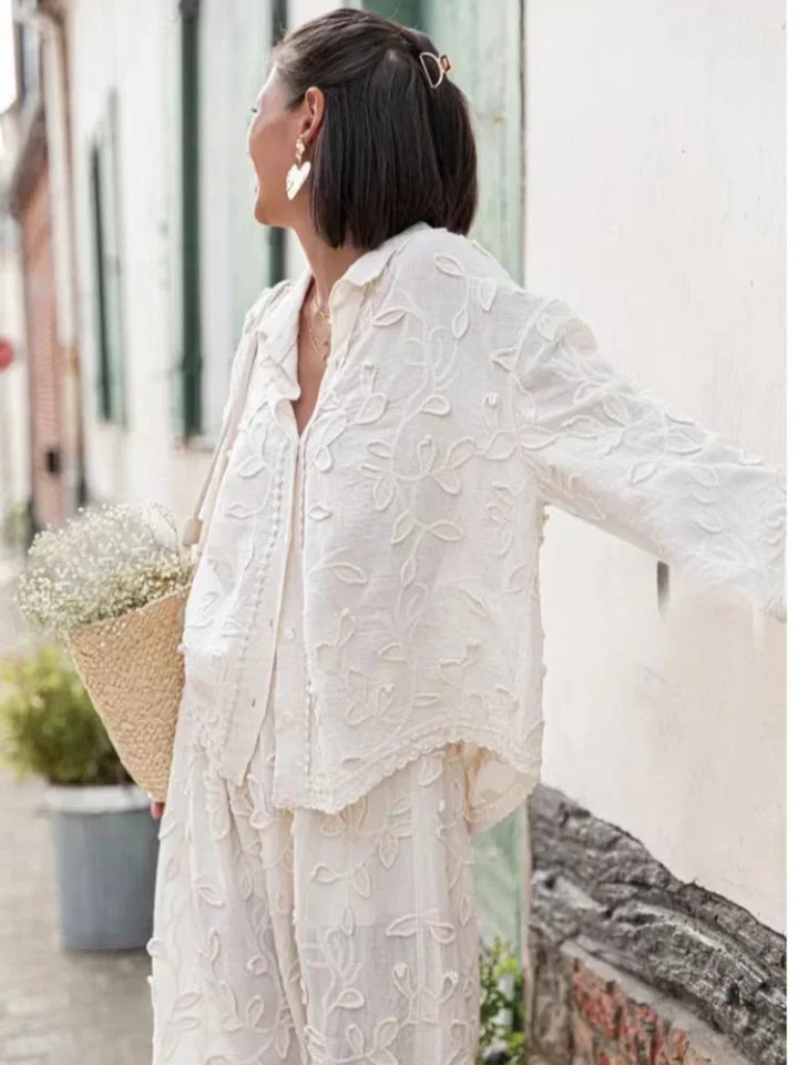 Elegantes zweiteiliges Damen-Set aus Jacquard mit Blumendesign