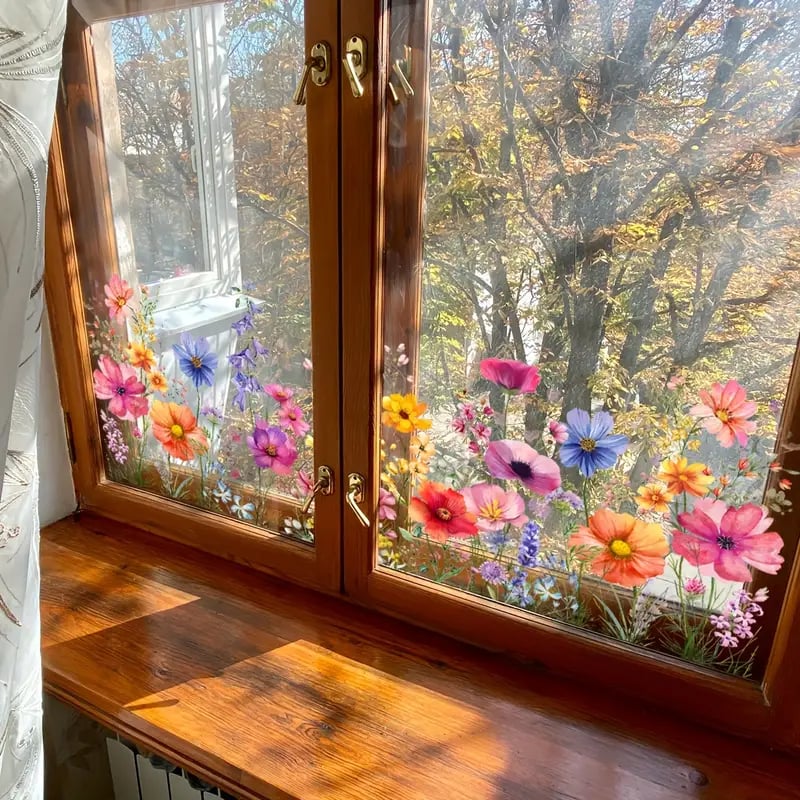 1+1 GRATIS | Bunte Blumenstrauß Fensteraufkleber – Verleihen Sie Ihrem Zuhause Glanz!