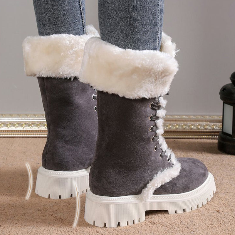 Damen-Winterstiefel aus Baumwolle mit mittelhohem Schaft und Plüschfutter