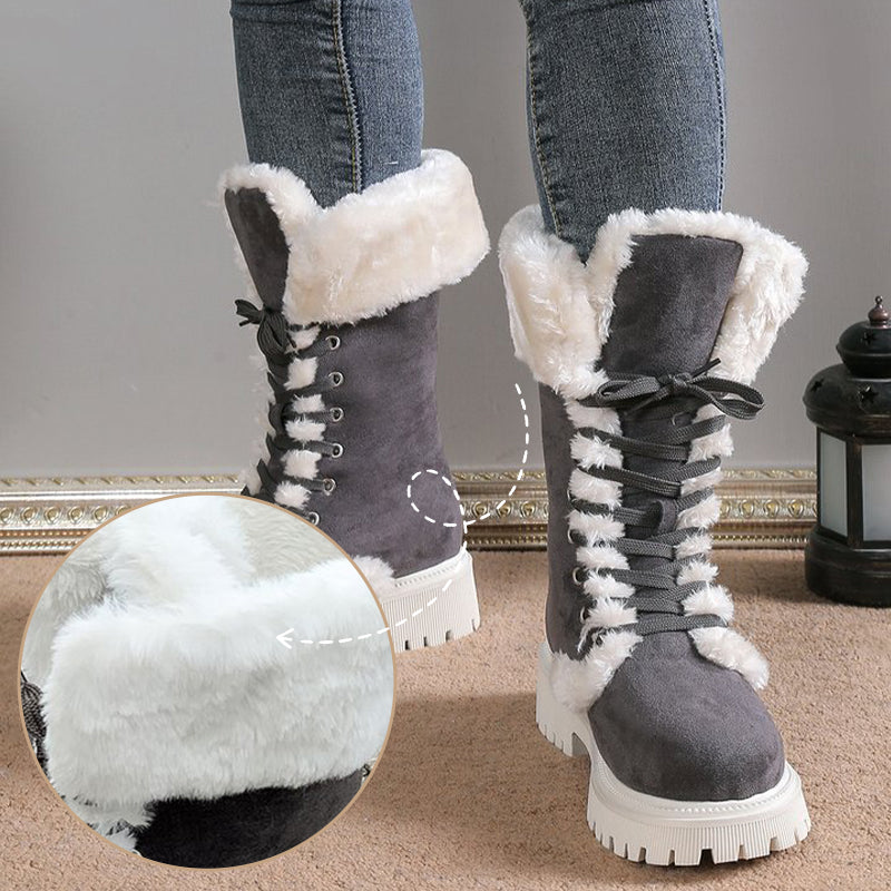 Damen-Winterstiefel aus Baumwolle mit mittelhohem Schaft und Plüschfutter